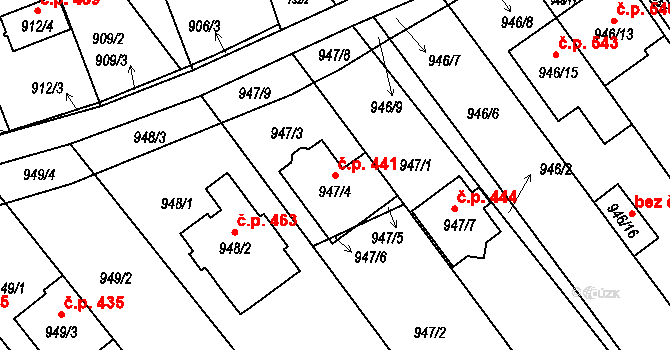 Telnice 441 na parcele st. 947/4 v KÚ Telnice u Brna, Katastrální mapa