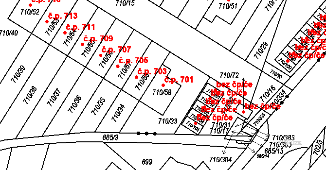 Poříčí 701, Boršov nad Vltavou na parcele st. 710/59 v KÚ Boršov nad Vltavou, Katastrální mapa