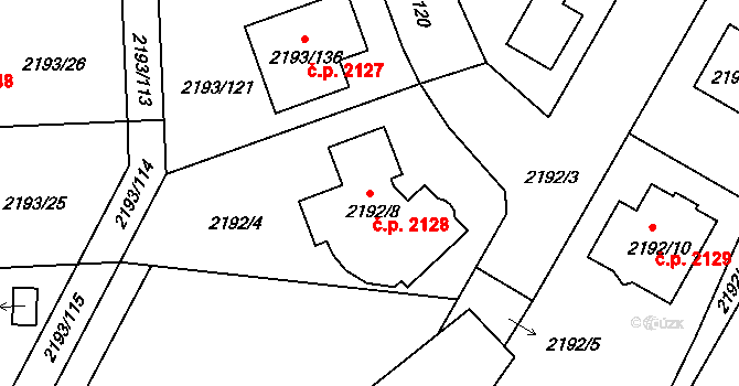 Pelhřimov 2128 na parcele st. 2192/8 v KÚ Pelhřimov, Katastrální mapa