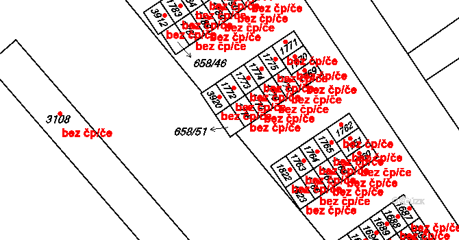 Čáslav-Nové Město 254, Čáslav na parcele st. 658/51 v KÚ Čáslav, Katastrální mapa