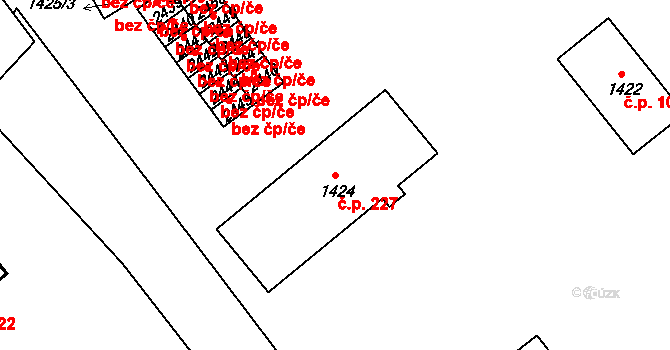 Nádražní Předměstí 227, Český Krumlov na parcele st. 1424 v KÚ Český Krumlov, Katastrální mapa