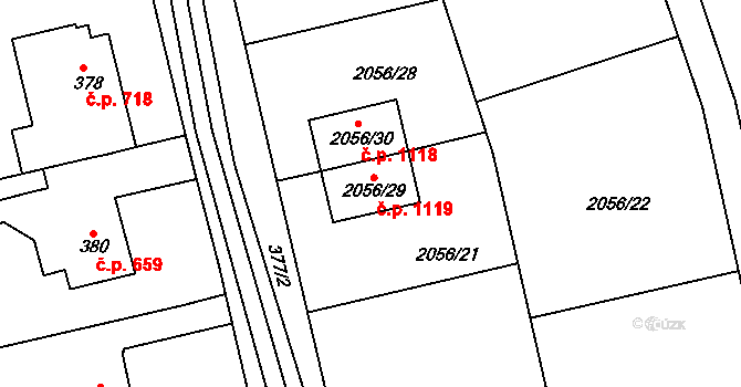 Třemošná 1119 na parcele st. 2056/29 v KÚ Třemošná, Katastrální mapa