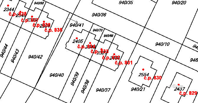 Chlumec nad Cidlinou IV 832, Chlumec nad Cidlinou na parcele st. 2327 v KÚ Chlumec nad Cidlinou, Katastrální mapa