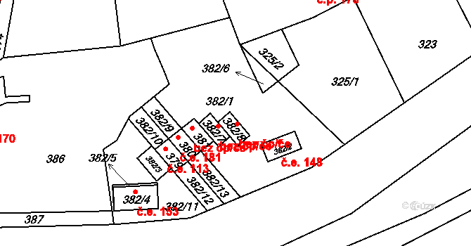 Řícmanice 184 na parcele st. 382/8 v KÚ Řícmanice, Katastrální mapa