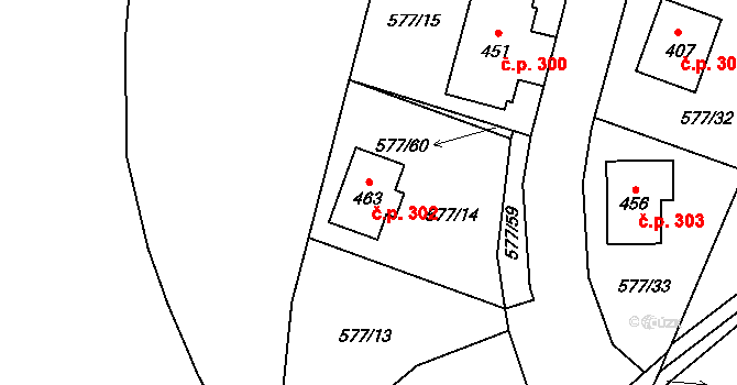 Tetín 302 na parcele st. 463 v KÚ Tetín u Berouna, Katastrální mapa