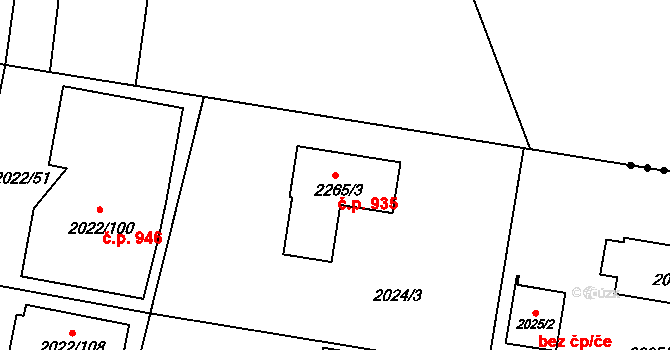 Velká Bystřice 935 na parcele st. 2265/3 v KÚ Velká Bystřice, Katastrální mapa