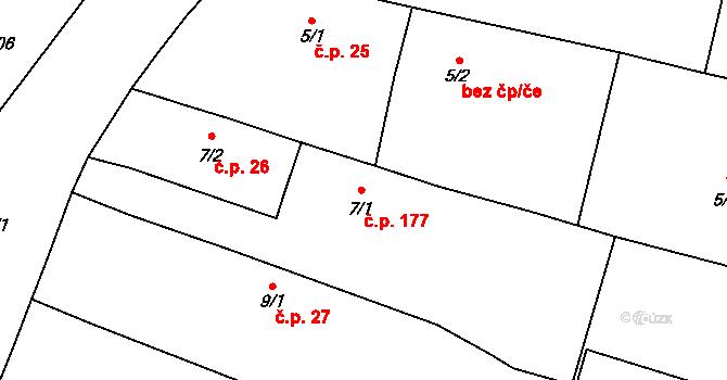 Chvalíkovice 177 na parcele st. 7/1 v KÚ Chvalíkovice, Katastrální mapa