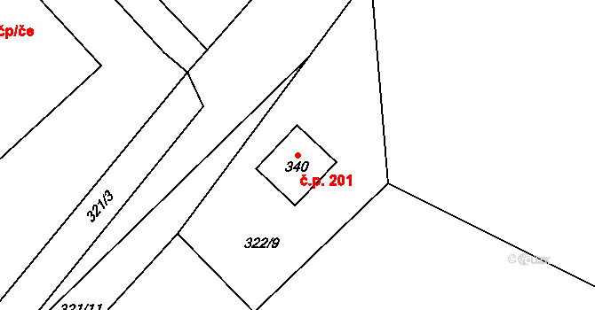 Dlouhá Ves 201, Rychnov nad Kněžnou na parcele st. 340 v KÚ Dlouhá Ves u Rychnova nad Kněžnou, Katastrální mapa
