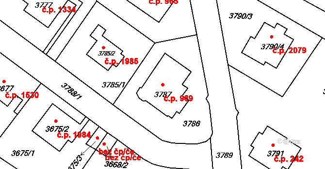 Předměstí 969, Litoměřice na parcele st. 3787 v KÚ Litoměřice, Katastrální mapa