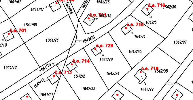 Kosmonosy 729 na parcele st. 1642/78 v KÚ Kosmonosy, Katastrální mapa
