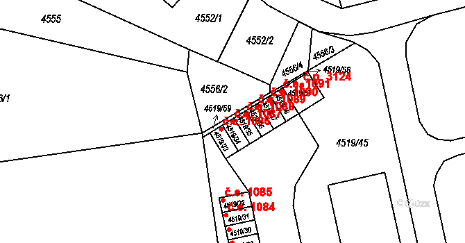 Tábor 1087 na parcele st. 4519/34 v KÚ Tábor, Katastrální mapa