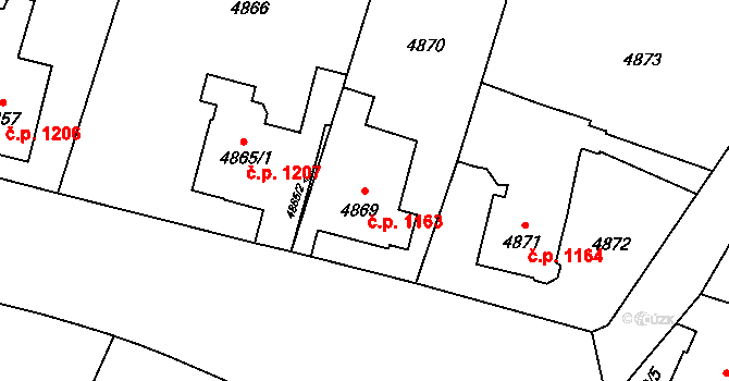 Slezská Ostrava 1163, Ostrava na parcele st. 4869 v KÚ Slezská Ostrava, Katastrální mapa