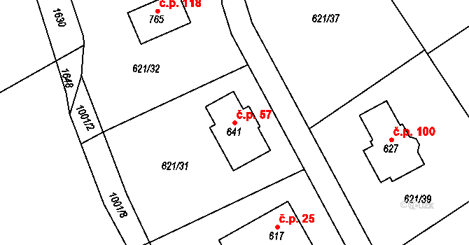 Halouny 57, Svinaře na parcele st. 641 v KÚ Svinaře, Katastrální mapa