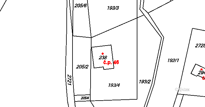 Lutonina 46 na parcele st. 238 v KÚ Lutonina, Katastrální mapa