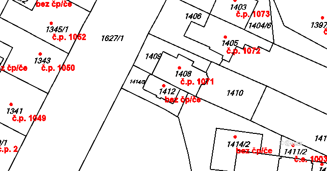 Brno 39496198 na parcele st. 1412 v KÚ Černá Pole, Katastrální mapa