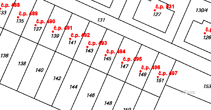 Želechovice nad Dřevnicí 494 na parcele st. 145 v KÚ Želechovice nad Dřevnicí, Katastrální mapa