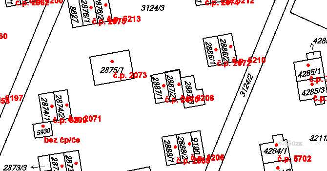 Zlín 2070 na parcele st. 2887/1 v KÚ Zlín, Katastrální mapa