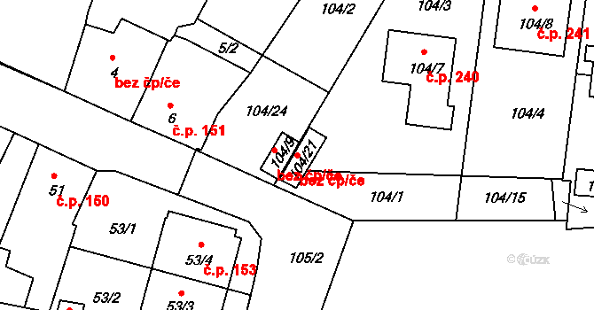 Srubec 41995198 na parcele st. 104/21 v KÚ Srubec, Katastrální mapa