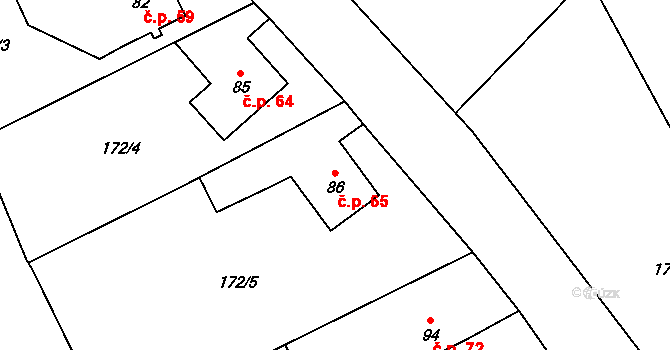 Mladecko 65 na parcele st. 86 v KÚ Mladecko, Katastrální mapa