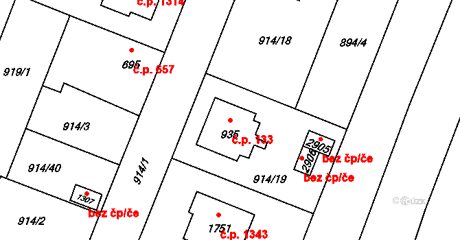 Kateřinky 133, Opava na parcele st. 935 v KÚ Kateřinky u Opavy, Katastrální mapa