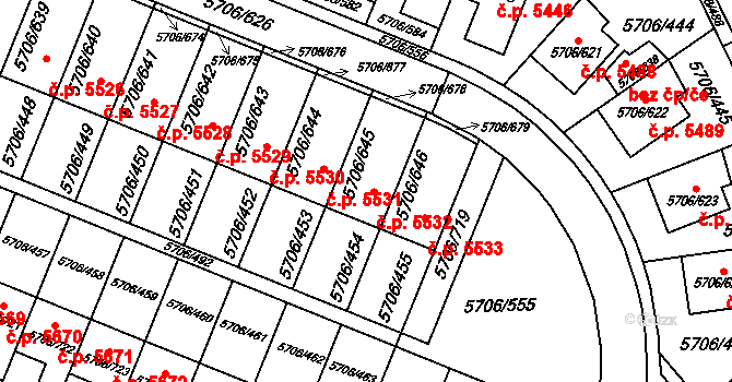 Jihlava 5532 na parcele st. 5706/645 v KÚ Jihlava, Katastrální mapa