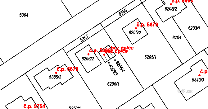Chomutov 51472198 na parcele st. 6206/3 v KÚ Chomutov I, Katastrální mapa