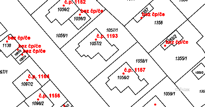 Třešť 1193 na parcele st. 1057/2 v KÚ Třešť, Katastrální mapa