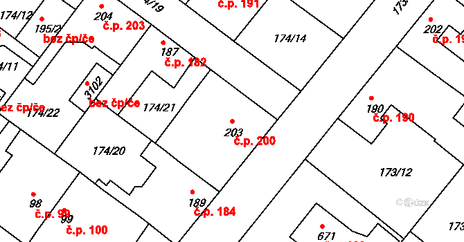 Neratovice 200 na parcele st. 203 v KÚ Neratovice, Katastrální mapa