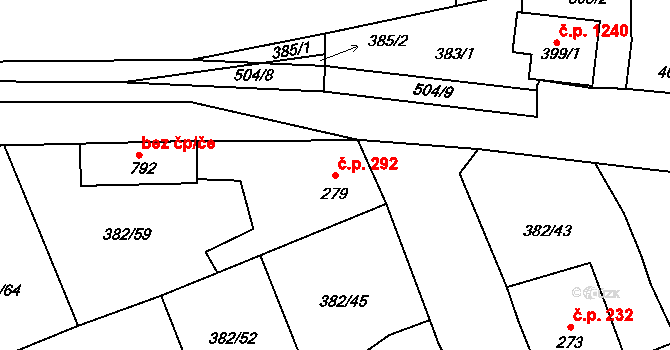 Rudná 292 na parcele st. 279 v KÚ Dušníky u Rudné, Katastrální mapa