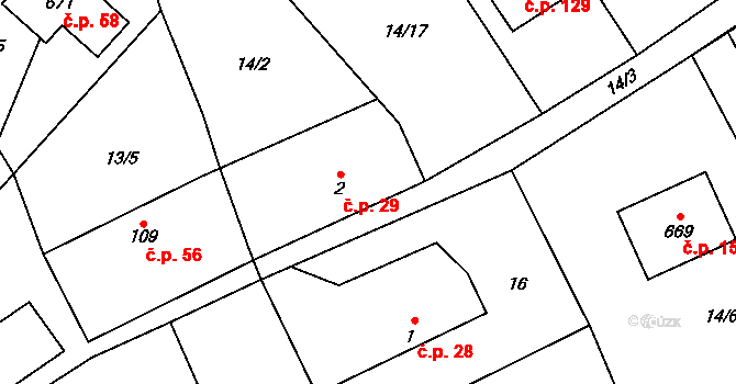 Černolice 29 na parcele st. 2 v KÚ Černolice, Katastrální mapa