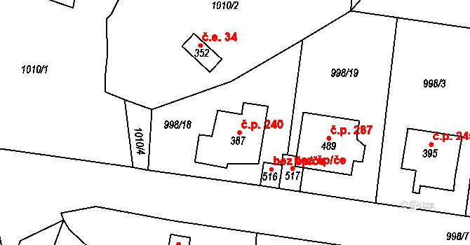 Ledce 240 na parcele st. 387 v KÚ Ledce u Plzně, Katastrální mapa