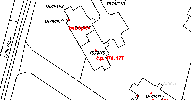 Malé Předměstí 176,177, Horšovský Týn na parcele st. 1579/15 v KÚ Horšovský Týn, Katastrální mapa