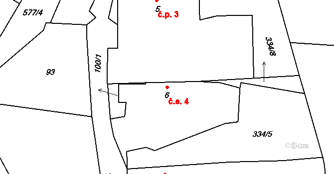 Úboč 4 na parcele st. 6 v KÚ Úboč, Katastrální mapa