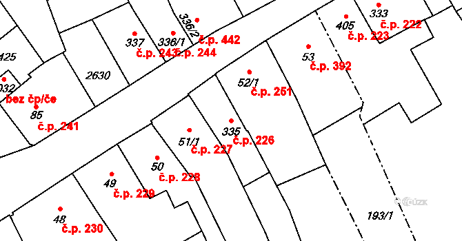 Přeštice 226 na parcele st. 335 v KÚ Přeštice, Katastrální mapa