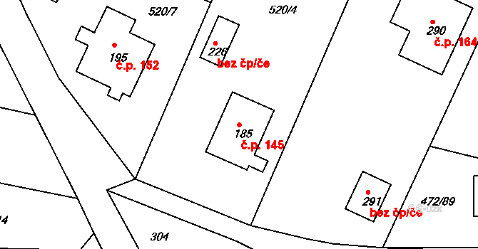 Rybnice 145 na parcele st. 185 v KÚ Rybnice u Kaznějova, Katastrální mapa