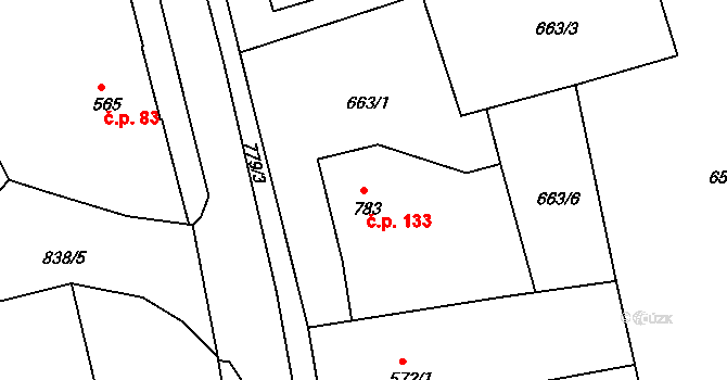 Olivětín 133, Broumov na parcele st. 783 v KÚ Broumov, Katastrální mapa