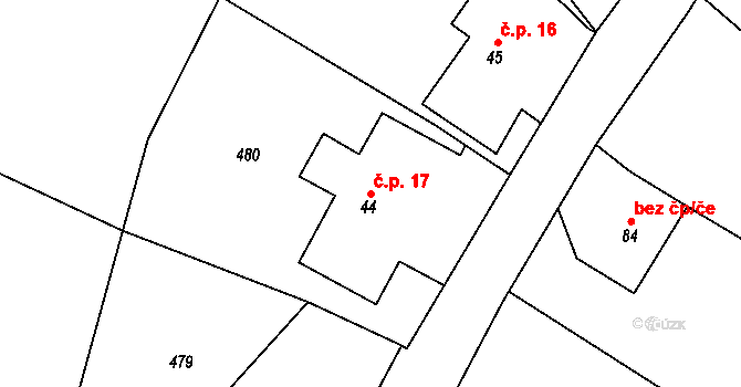 Běluň 17, Heřmanice na parcele st. 44 v KÚ Heřmanice nad Labem, Katastrální mapa
