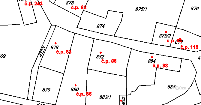 Jakubské Předměstí 86, Jaroměř na parcele st. 882 v KÚ Jaroměř, Katastrální mapa