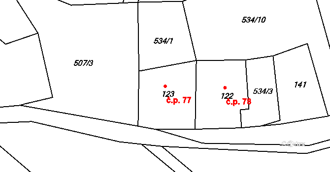 Bělý 77, Machov na parcele st. 123 v KÚ Bělý, Katastrální mapa