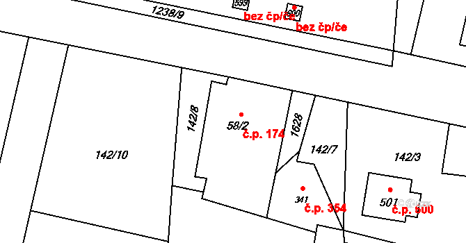 Mořkov 174 na parcele st. 58/2 v KÚ Mořkov, Katastrální mapa