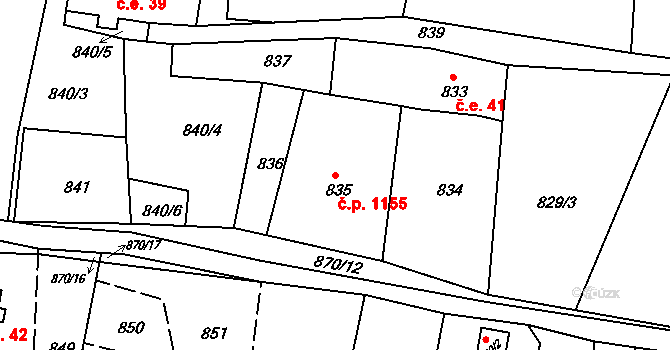 Vejprty 1155 na parcele st. 835 v KÚ Vejprty, Katastrální mapa