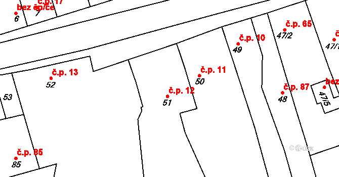 Hřivčice 12, Peruc na parcele st. 51 v KÚ Hřivčice, Katastrální mapa