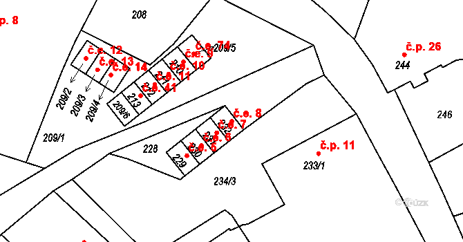Malé Březno 8 na parcele st. 232 v KÚ Malé Březno nad Labem, Katastrální mapa