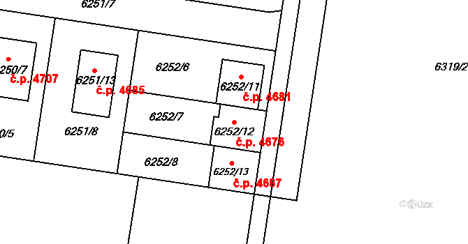 Prostějov 4676 na parcele st. 6252/12 v KÚ Prostějov, Katastrální mapa