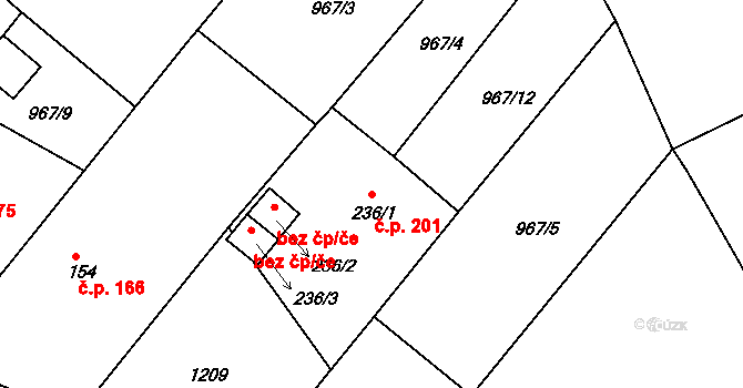 Herálec 201 na parcele st. 236/1 v KÚ Herálec, Katastrální mapa