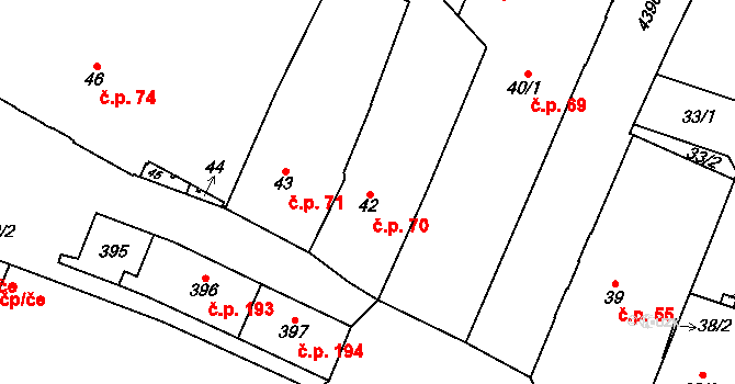 Chotěboř 70 na parcele st. 42 v KÚ Chotěboř, Katastrální mapa