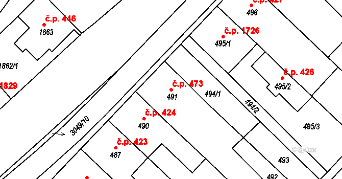 Rychnov nad Kněžnou 473 na parcele st. 491 v KÚ Rychnov nad Kněžnou, Katastrální mapa