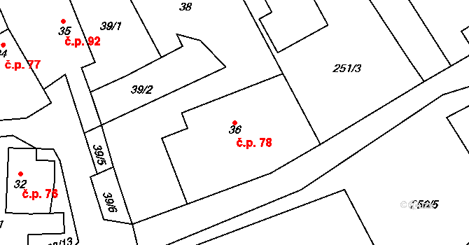 Lhoty u Potštejna 78 na parcele st. 36 v KÚ Lhoty u Potštejna, Katastrální mapa