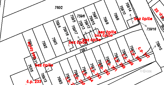 Holešov 99605198 na parcele st. 759/17 v KÚ Všetuly, Katastrální mapa