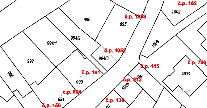 Velká Bystřice 1052 na parcele st. 994/3 v KÚ Velká Bystřice, Katastrální mapa